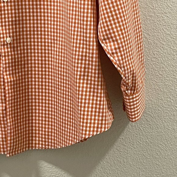 EGARA Men's Button Down Long Sleeve Shirt, Orange/White Check - 17.5/34-35 - Picture 3 of 9